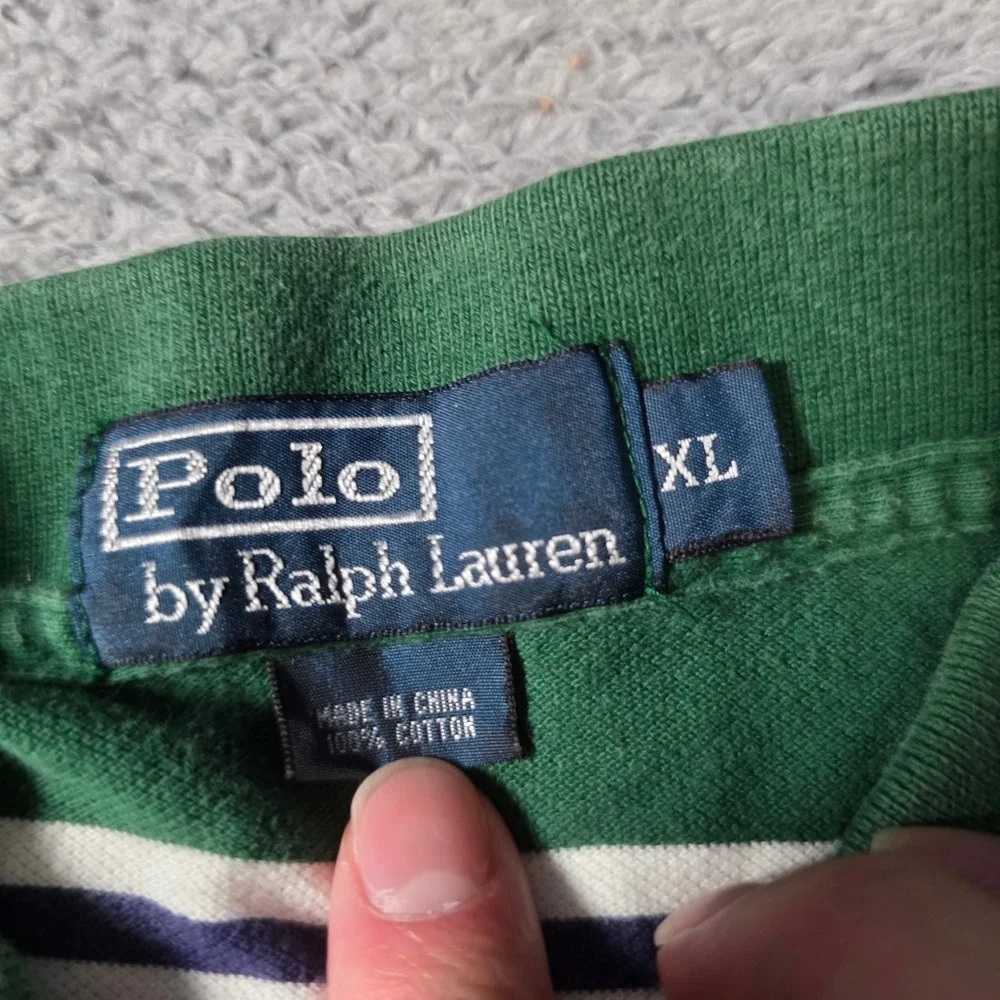 Polo Ralph Lauren Mens XL Polo Shirt Green Striped Short Sleeve Cotton Pique